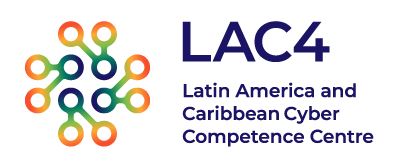 Ümmargune logo, milles kolmekaupa ühendatud mitmevärvilised ringid. Paremal kiri "LAC4. Latin America and Carribbean Regional Cyber Competence Centre"