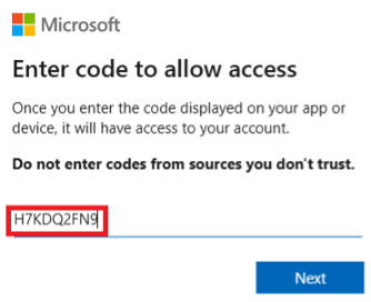 Ohver avab päris Microsofti lehe ja sisestab koodi