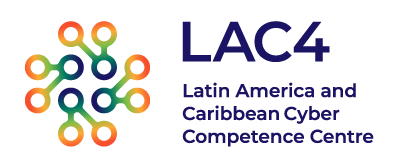 Ümmargune logo, milles kolmekaupa ühendatud mitmevärvilised ringid. Paremal kiri "LAC4. Latin America and Carribbean Regional Cyber Competence Centre"